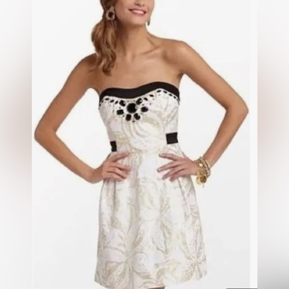 Lily Pulitzer Christine Sneak A Peak Gold/Black Strapless Dress - Picture 1 of 5